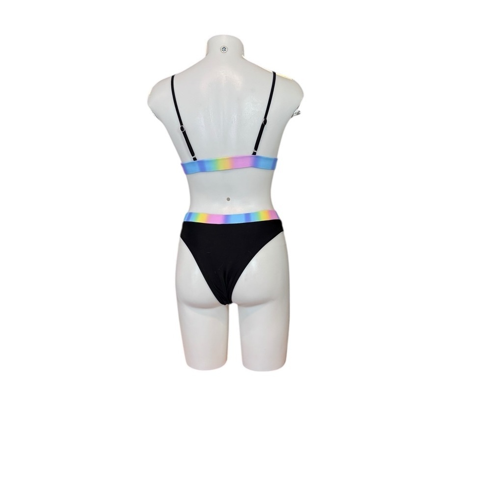 Black Bikini with Rainbow Accents and Sporty Design - Picture 6 of 6